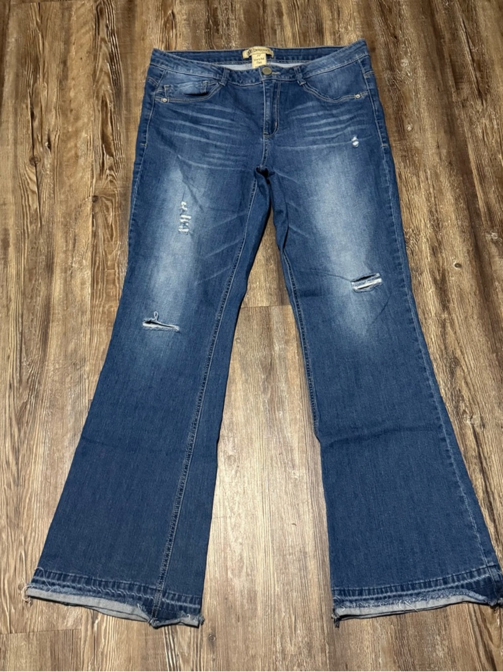 Democracy Liberty Bell Flare Jeans Women's 12 High Rise Relaxed Fit Frayed Hem